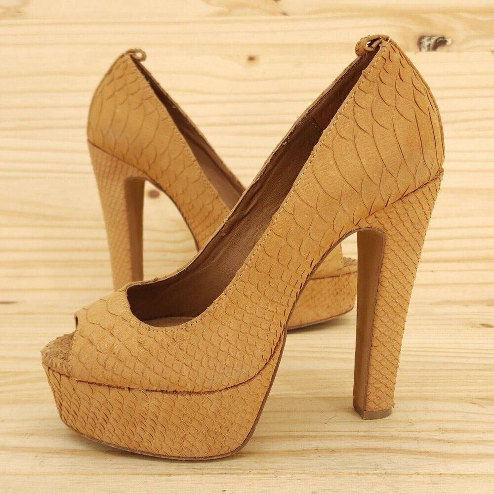 Steve Madden Women's Platform High Heels Sz 6.5 Brown Leather Textured Python